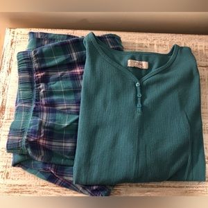 Indigo Teal & Purple Plaid Pants and Waffle Knit Long Sleeve Shirt Pajama Set